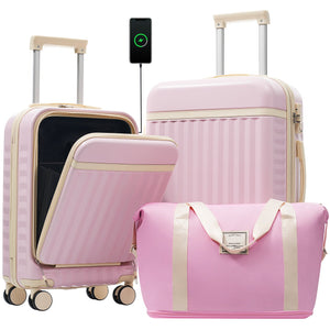 English Elm Front Access Hardside 3 Piece Travel Set with Usb Port Spinner Wheels and Tsa Lock Pink N732P326130U