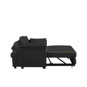 English Elm Black Velvet Sleeper Sofa Bed Convertible Velvet Futon with Foam Seat, Solid Wood Frame, Compact Design W588P246470