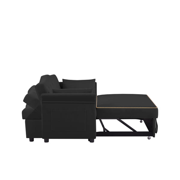 English Elm Black Velvet Sleeper Sofa Bed Convertible Velvet Futon with Foam Seat, Solid Wood Frame, Compact Design W588P246470