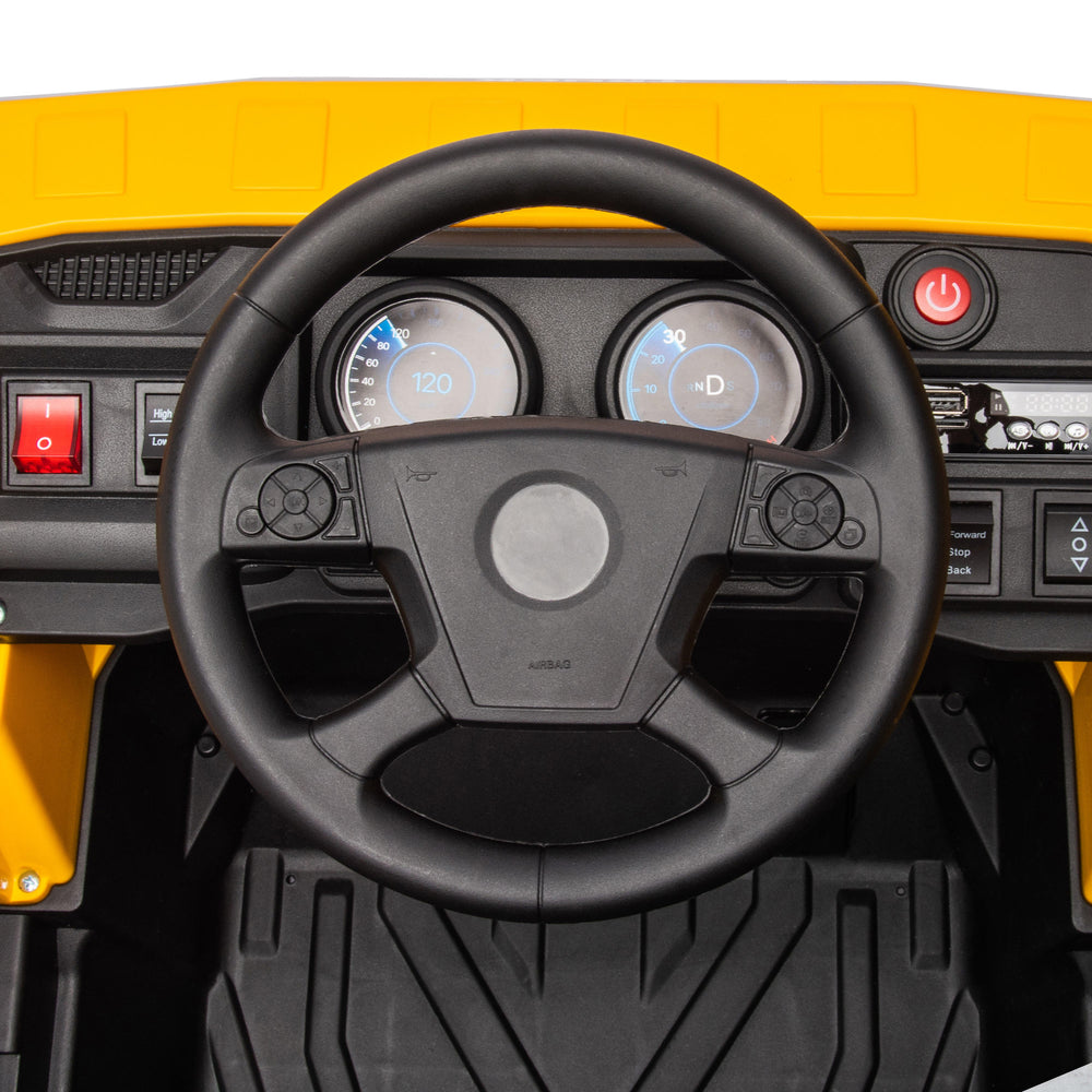 English Elm Qaba 12v Kids Dump Truck Ride on with Electric Bed Shovel and Spring Suspension W2225P249822