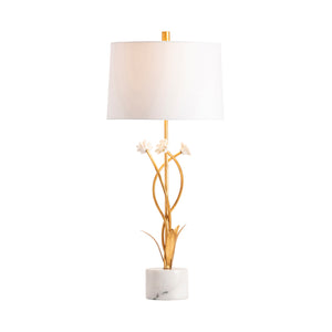 Crestview Collection 31.5"H Botanical Garden Table Lamp - Elegant Gold Finish With Marble Base & White Floral Design   Cvazer094