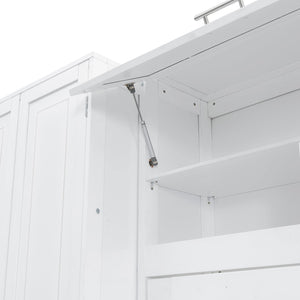 English Elm Queen Murphy Wall Bed Cabinet System with Wardrobe Drawers and Shelving in White Mdf LP000384AAK-1