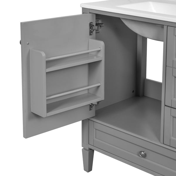 English Elm 30 30 Inch Bathroom Vanity with Ceramic Sink, Modern Compact 3-Drawer Storage Cabinet for Small Baths Grey N710P247499E