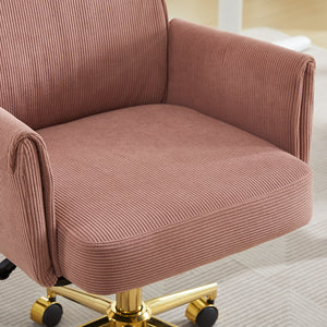 English Elm Mid-back Striped Fabric Office Chair with Gold Base Ergonomic Memory Foam Lumbar Light Pink W2311P420439