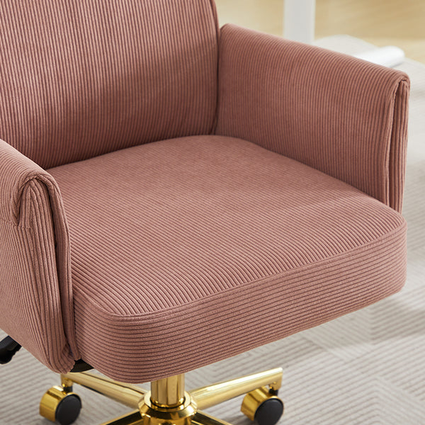 English Elm Mid-back Striped Fabric Office Chair with Gold Base Ergonomic Memory Foam Lumbar Light Pink W2311P420439