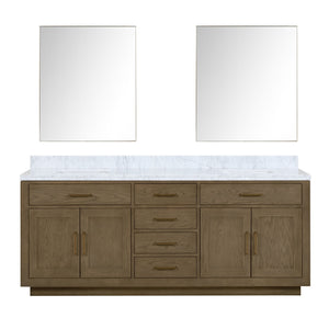 English Elm Grey Oak Double Bath Vanity With Carrara Marble Top & Mirrors - Elegant Storage For Modern Baths B2731S01558