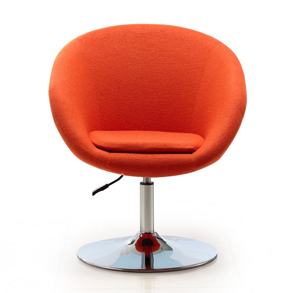 English Elm Hopper Upholstered Swivel Lounge Chair with Chrome Base, Adjustable Height, Modern Bowl Seat Comfort Orange B365P397949