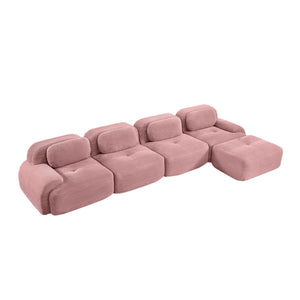 English Elm 4-seat Corduroy Modular Sectional with Wide Armrests and Chaise for Living Rooms W714S01411