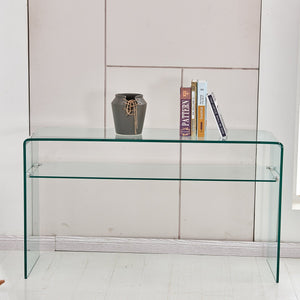 English Elm Glass Console Table - Modern Transparent Tempered Glass With Rounded Edges For Stylish Interiors W1718P233386