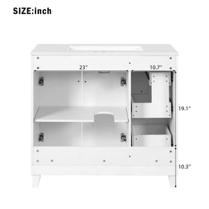 English Elm 36" Modern Bathroom Vanity with Ceramic Sink, Soft-Close Doors, Double-Layer Drawer & Storage Elegance White N729P289163K