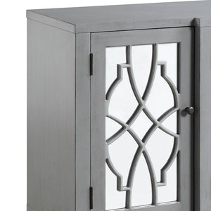 English Elm Magdi Antique Gray Console Cabinet with Mirrored Fronts, Tapered Legs, 4-Door Storage, 70lb Top Limit B2726P277908