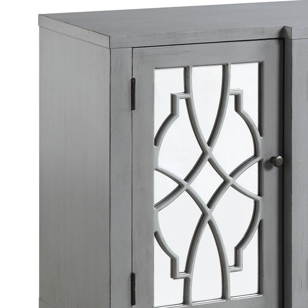 English Elm Magdi Antique Gray Console Cabinet with Mirrored Fronts, Tapered Legs, 4-Door Storage, 70lb Top Limit B2726P277908