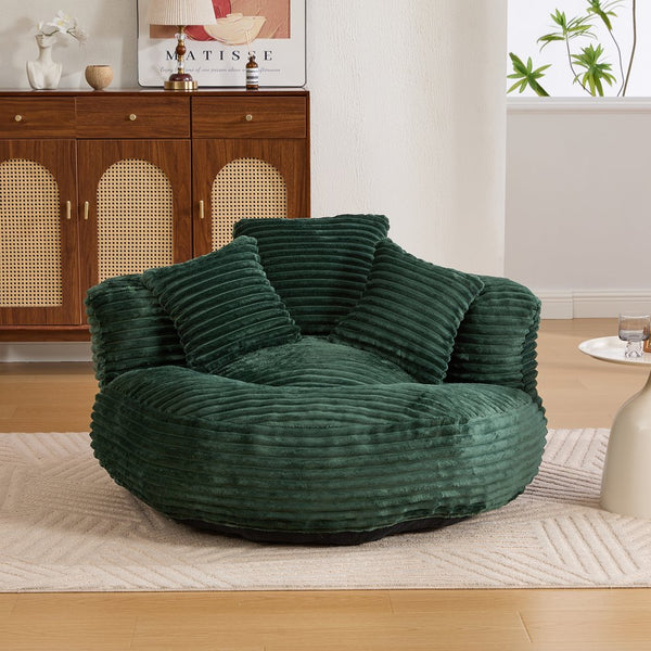 English Elm Bean Bag Sofa Oversized Corduroy Floor Lounge Chair with Armrests Pillows Foam Fill Emerald W395P426813
