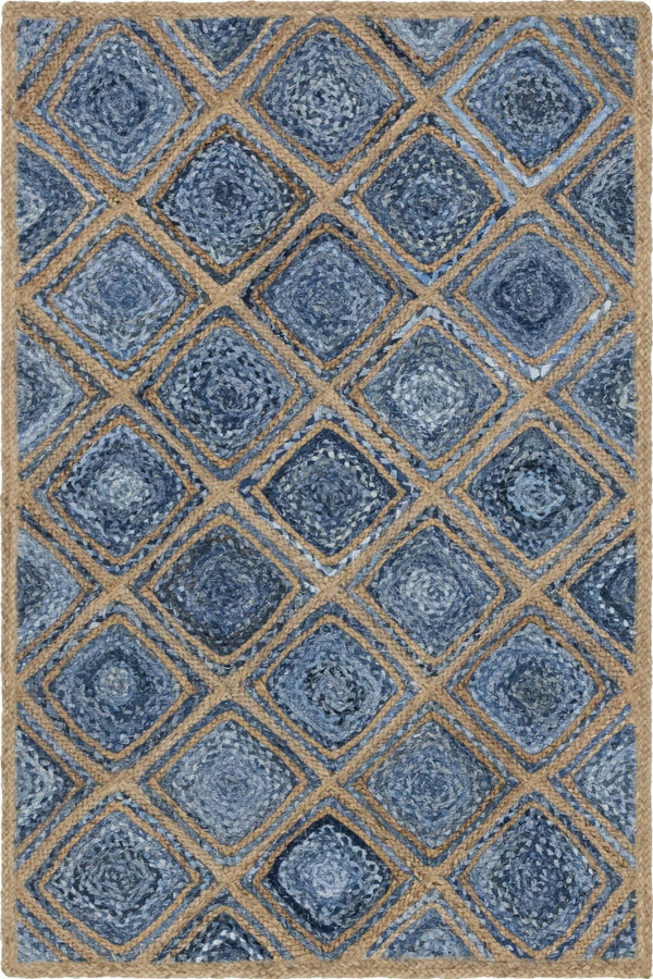 Unique Loom Braided Jute Bengal Hand Braided Geometric Rug Blue, Beige/Navy Blue 4' 1" x 6' 1"
