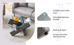 English Elm Round Tempered Glass Coffee Table with Sculptural Mdf Base for Modern Living Rooms Gray W1151P180317