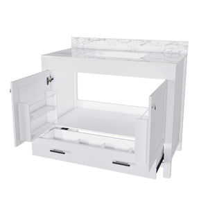 English Elm Modern 43" Bathroom Vanity With Durable Carrara White Top, Stylish Storage, And Soft-Closing Drawers W509S00142