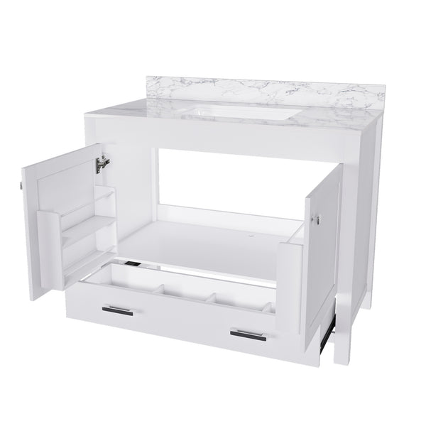 English Elm Modern 43" Bathroom Vanity With Durable Carrara White Top, Stylish Storage, And Soft-Closing Drawers W509S00142