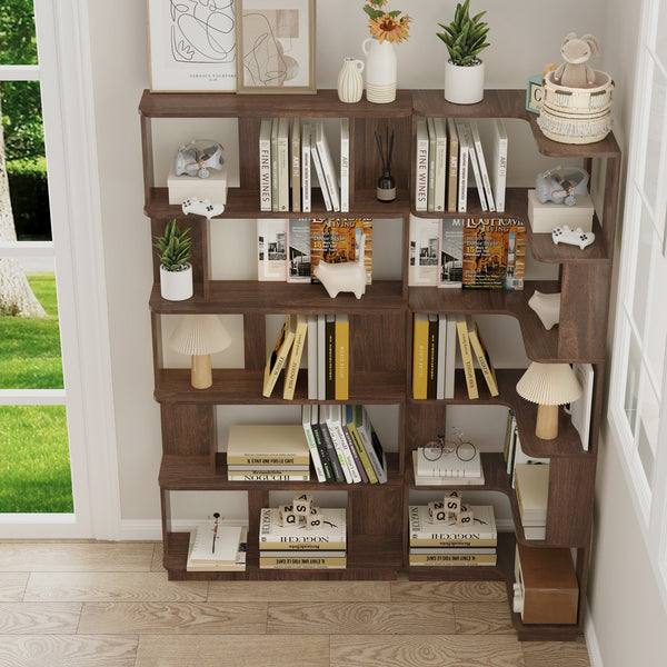 English Elm Set of 2 Modular Corner Bookcases L Shaped and I Space Saving Home Office Shelving Dark Brown W2899S00004