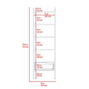 English Elm Ladder Dark Walnut Bookcase with One Drawer and Five Open Shelves, Space-Saving Leaning Design, Durable B097133049