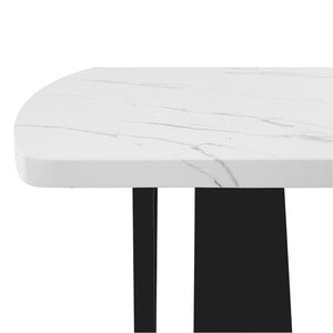 English Elm 63" Modern Faux Marble Dining Table with Geometric Rubberwood Legs, Durable 350lb Capacity, Easy Assembly White+Black N752P317333K