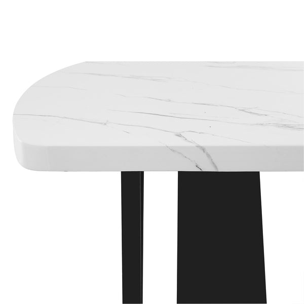 English Elm 63" Modern Faux Marble Dining Table with Geometric Rubberwood Legs, Durable 350lb Capacity, Easy Assembly White+Black N752P317333K