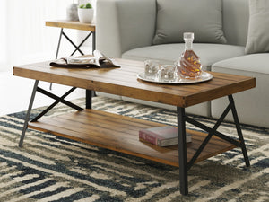 English Elm Wallace & Bay - Brown Coffee Table - Modern Rustic Charm With Solid Wood & Steel-Gray Accents For Your Living Space B2709P212387-GIGA