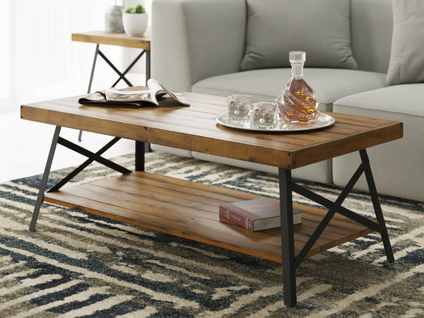 English Elm Wallace & Bay - Brown Coffee Table - Modern Rustic Charm With Solid Wood & Steel-Gray Accents For Your Living Space B2709P212387-GIGA