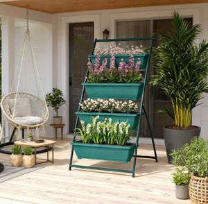 English Elm Outdoor Four Tier Vertical Garden Planter Steel Frame Raised Bed for Patio Balcony T3971P422054