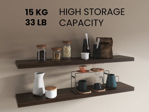 English Elm Shelves 1.5" H, 2 Shelves, Dark Walnut Finish - Modern Space-Saving Storage For Living Room Décor B097P395885-GIGA