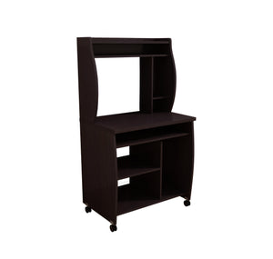 English Elm Microwave Rolling Cart with Hutch Shelves Sliding Tray and Locking Wheels for Kitchen Espresso B107P306190