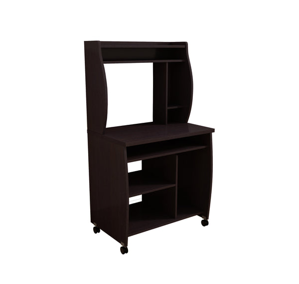 English Elm Microwave Rolling Cart with Hutch Shelves Sliding Tray and Locking Wheels for Kitchen Espresso B107P306190