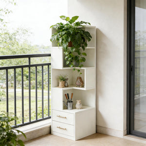 English Elm Sturdy Rotating Corner Plant Stand Four Tier Metal Frame for Indoor Living Spaces T3971P453364