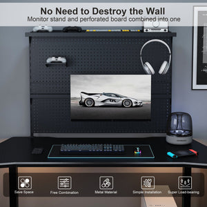 English Elm Clamp-on Steel Pegboard Desk Organizer with Monitor Arm for Gaming Office Setup W2700P346782