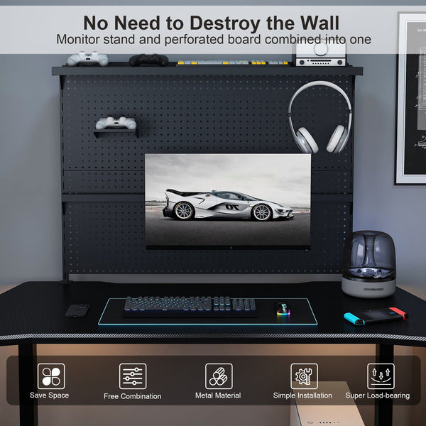 English Elm Clamp-on Steel Pegboard Desk Organizer with Monitor Arm for Gaming Office Setup W2700P346782