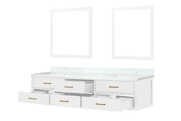 English Elm White Double Bath Vanity Set With Carrara Marble Top, Soft-Close Drawers, And Dual 36" Mirrors B2731S01586-GIGA