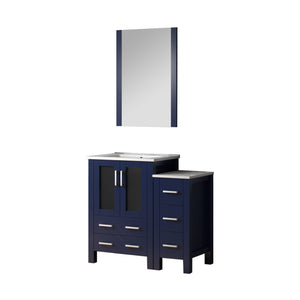 English Elm Navy Blue Bath Vanity With White Ceramic Top & Mirror - Compact Storage Solution For Small Spaces B2731S00947