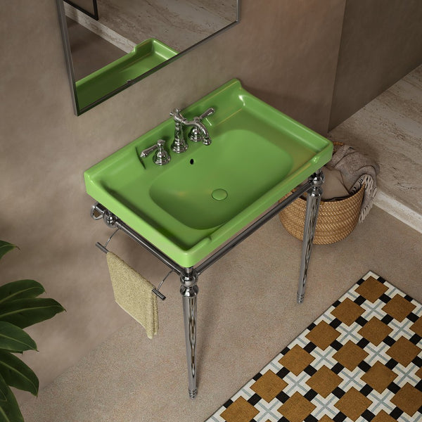 English Elm VICI 28" Bathroom Console Sink with Integrated Ceramic Basin, Overflow, Stainless Support Legs Chrome,Green W2615S00329