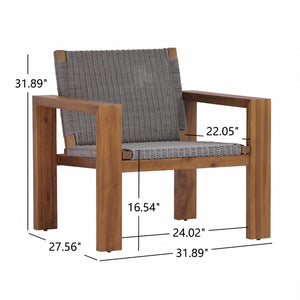 English Elm Outdoor Acacia Wood Patio Club Chairs Set of 2 with Wicker Backrest Teak Finish N772P384650T
