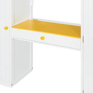 English Elm Full Size Teen Loft Bed with Staircase Shelves Wardrobe Vanity and Led Lighting LT000276AAL
