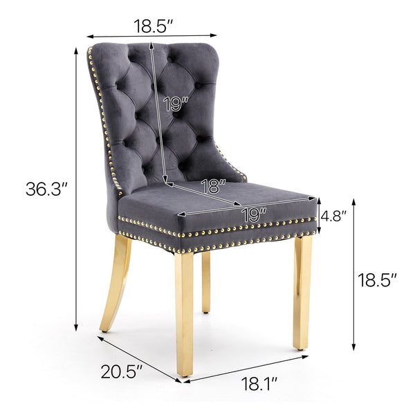 English Elm Hengming Tufted Wingback Velvet Dining Chairs Nailhead Trim Formal Set of 2 Dark Gray W212P465071
