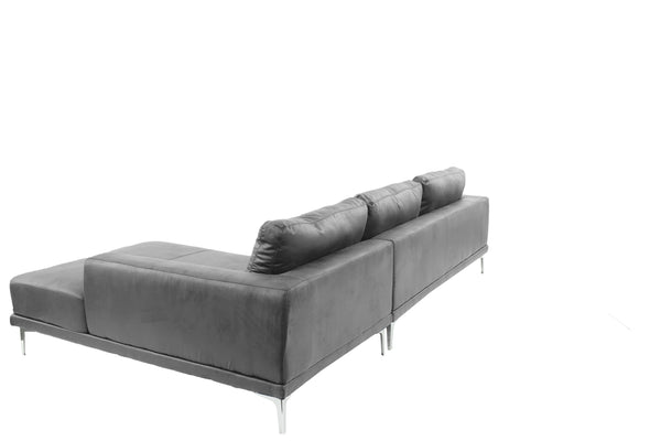 English Elm Left Facing Sofa Antique Grey Breathable Leatherette Sectional with Wide Chaise, Metal Legs, Modern Comfort pillows included B011S01065