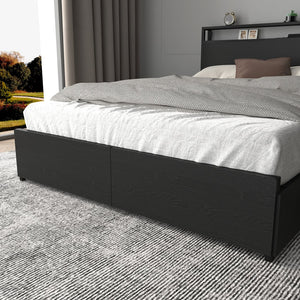 English Elm Full Platform Bed with 6 Storage Drawers Led Lighting and Usb Charging Headboard Shelf W2129P314788