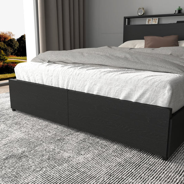 English Elm Full Platform Bed with 6 Storage Drawers Led Lighting and Usb Charging Headboard Shelf W2129P314788