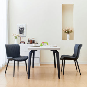 English Elm Set of 2 Dining Chairs with Thick Cushions and PU Leather Upholstery — Modern Sturdy Iron Frames for Home & Restaurant Seating Black N842P300557B