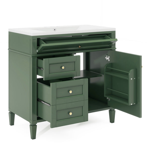 English Elm 36'' Modern Bathroom Vanity with Mirror Cabinet and Sink, Spacious Storage, Soft-Close Doors & Drawers Green SW000134AAF-3