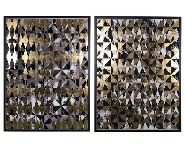 Sunpan OVERPRINT Diptych Set of 2 - 38" x 48" Modern Black Frame with Gold Leaf Accents for Luxe Decor A0320