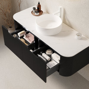 English Elm Dina 48" Modern Floating Bathroom Vanity With Round Ceramic Sink, Black Striped Design & Storage Drawers W2615S00168