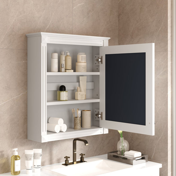 English Elm 24'' 24'' Wall Mounted Bathroom Mirror Cabinet with Adjustable Shelves, Space-Saving Modern Storage Solution White N710P195492K