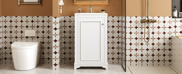 English Elm 20-inch Bathroom Vanity with Ceramic Sink, Modern Freestanding Single Vanity with Soft-Close Doors and Adjustable Shelf for Ample Organized Storage White N710P317678K