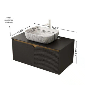 English Elm Dina Floating Bathroom Vanity Sintered Stone Top Glass Basin Striped Plywood Cabinet W2615S00526